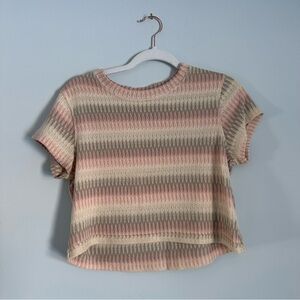 We The Free Pink and Cream Striped Crop Top